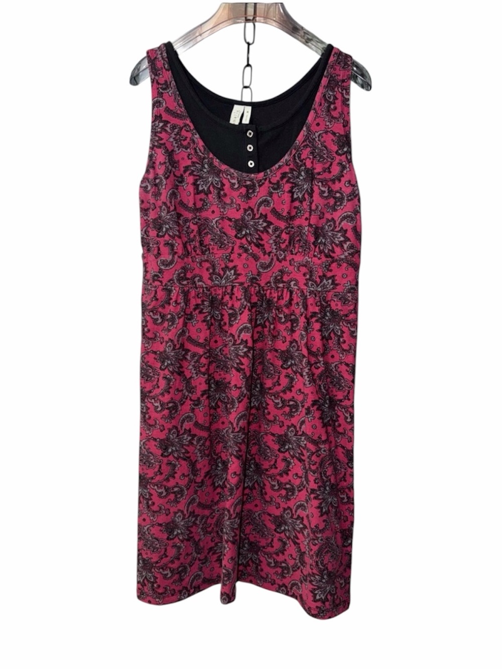 sahalie Pink and Black Paisley Sleeveless Romper Dress